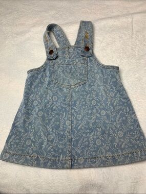 Light Blue Floral Denim Overall Dress for Kids